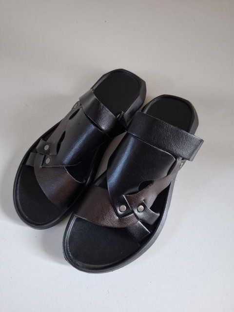 Шльопанці унісекс df-shoes пресована шкіра чорно коричневі 3099406887 фото